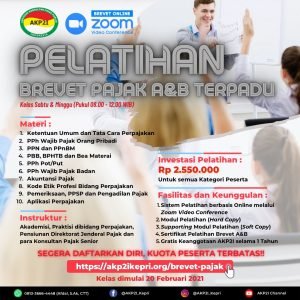 Read more about the article Pelatihan Brevet Pajak A&B Terpadu (Kuota Kuota Terbatas, Segera Lakukan Pendaftaran)
