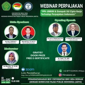 Read more about the article AKP2I Bekerjasama dengan Universitas Ibnusina Batam (UIS) dalam Webinar Perpajakan “PPh UMKM & Dampak UU Cipta Kerja Terhadap Perpajakan Indonesia”