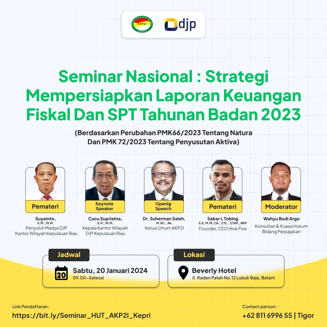 Read more about the article Seminar Nasional: Strategi Mempersiapkan Laporan Keuangan Fiskal dan SPT Tahunan Badan 2023